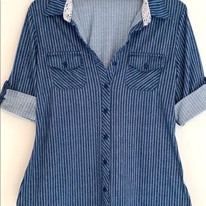 Striped Roll-Up Sleeve Button Down